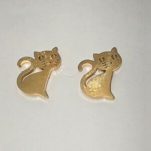 Gold Tone Cute Cat Stud Dainty Earrings